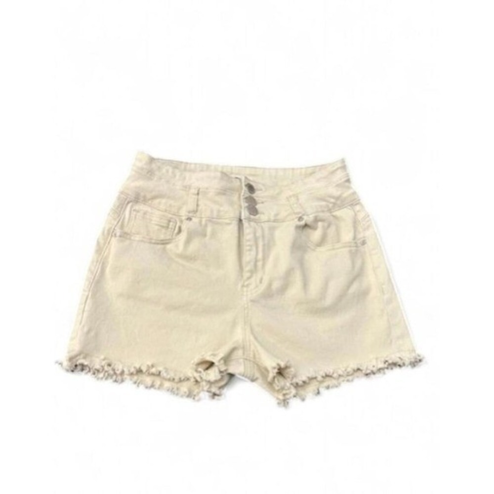 Vintage Y2K Cream Raw Hem Denim Shorts | Women's 8 Country‎ Chic Cowgirl Cutoffs
